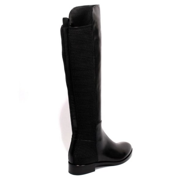 ITALIAN Black Leather Stretch Zip Knee High Boots - Picture 4 of 8